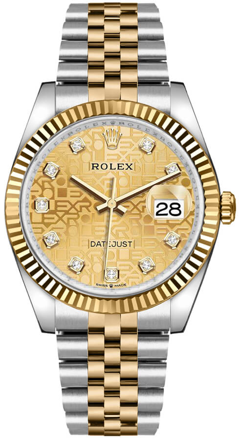 Shop Rolex Datejust 36 Diamonds 18K Gold Dial Two Tone Steel Strap Watch for Men - M126233-0033 in USA