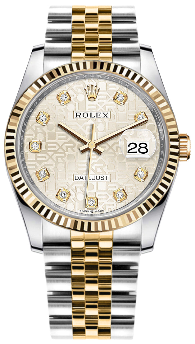 Shop Rolex Datejust 36 Diamonds Silver Dial Two Tone Oyster Steel Strap Watch for Women - M126233-0027 in USA