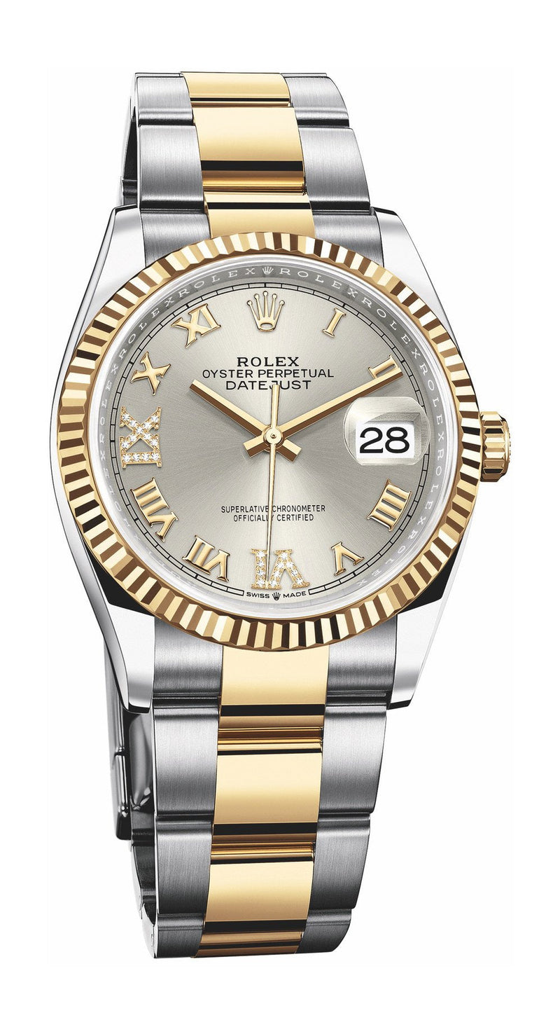 Shop Rolex Datejust 36 Silver Dial Two Tone Steel Yellow Gold Strap Watch for Women - M126233-0032 in USA