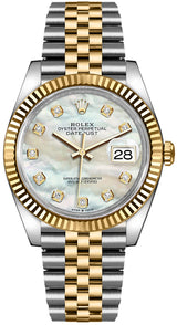 Shop Rolex Datejust Oyster 36 Diamonds Silver Dial Two Tone Oystersteel Yellow Gold Strap Watch for Women - M126233-0023 in USA