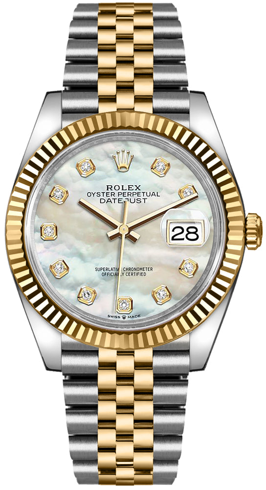 Shop Rolex Datejust Oyster 36 Diamonds Silver Dial Two Tone Oystersteel Yellow Gold Strap Watch for Women - M126233-0023 in USA