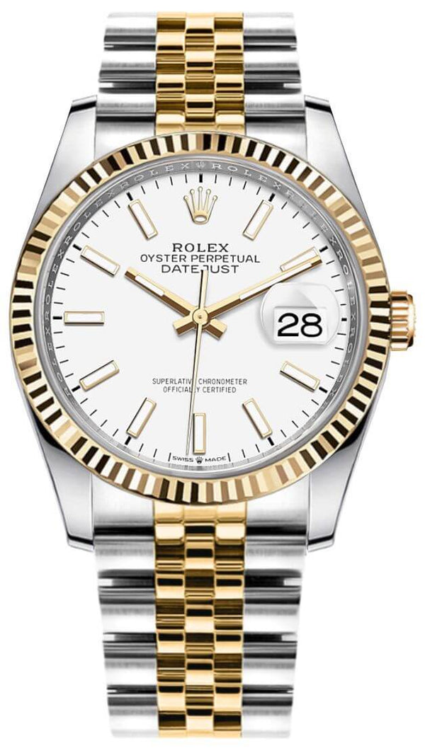 Shop Rolex Datejust 36mm White Dial Two Tone Jubilee Bracelet Watch for Women - M126233-0019 in USA