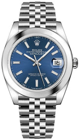 Shop Rolex Datejust 41 Oyster Blue Dial Silver Oystersteel Jubilee Bracelet Watch for Men - M126300-0002 in USA