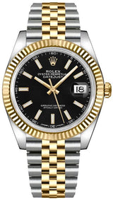 Shop Rolex Datejust 41 Oyster Black Dial Two Tone Jubilee Bracelet Watch for Men - M126333-0014 in USA
