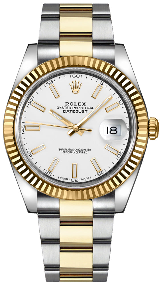 Rolex Datejust 41 Oyster White Dial Two Tone Oystersteel & Yellow Gold Strap Watch for Men - M126333-0015