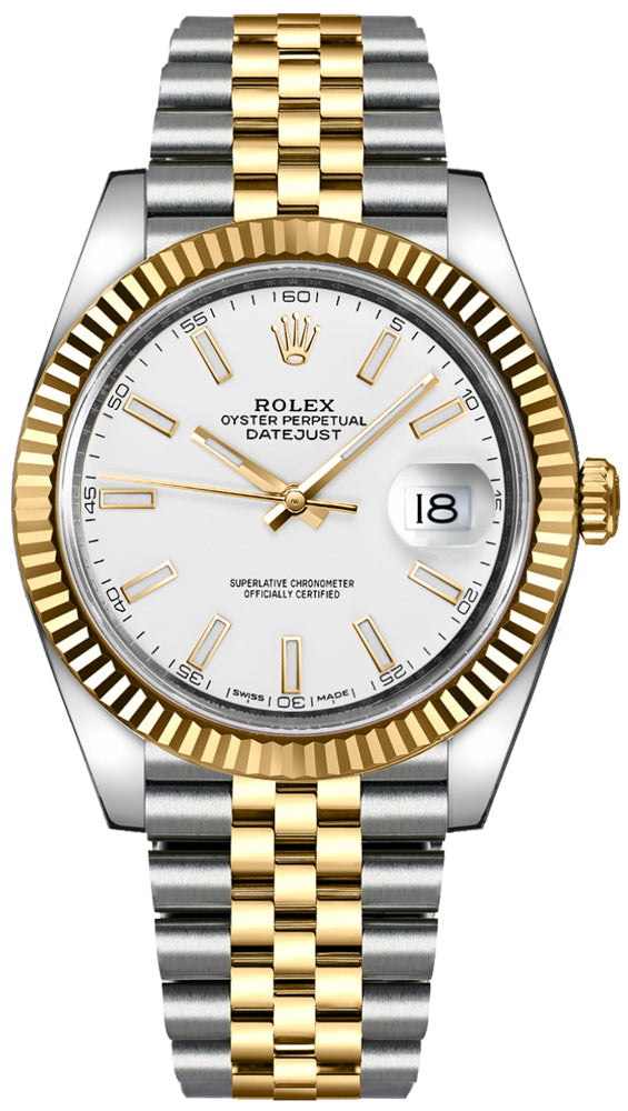 Rolex Datejust 41 Oyster White Dial Two Tone Oystersteel & Yellow Gold Jubilee Bracelet White Dial Watch for Men - M126333-0016