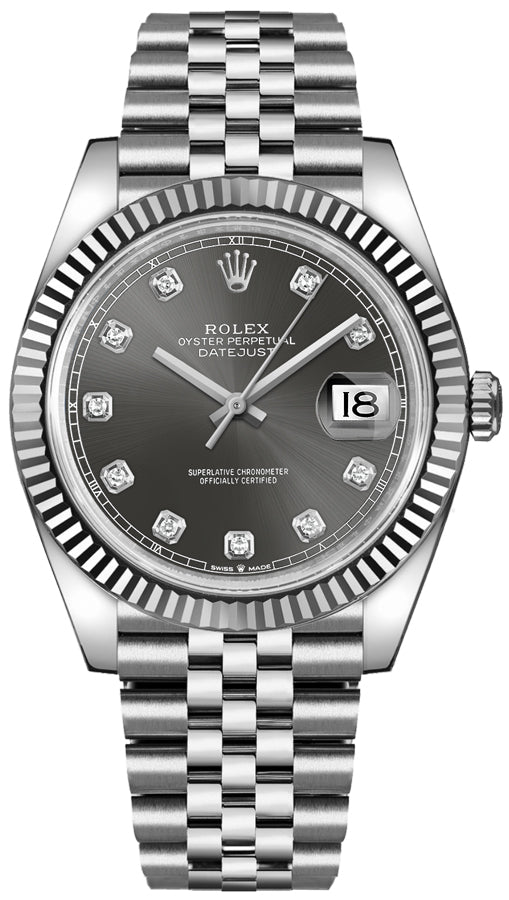 Rolex Datejust 41 Oyster Diamonds Grey Dial Two Tone Oystersteel & White Gold Strap Watch for Men - M126334-0006
