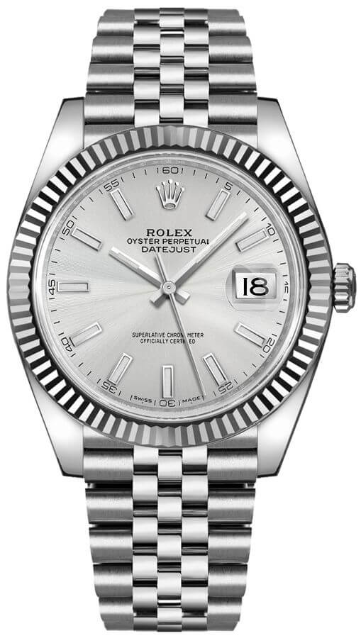 Shop Rolex Datejust 41 Oyster Silver Dial Oystersteel & White Gold Jubilee Bracelet Watch for Men - M126334-0004 in USA