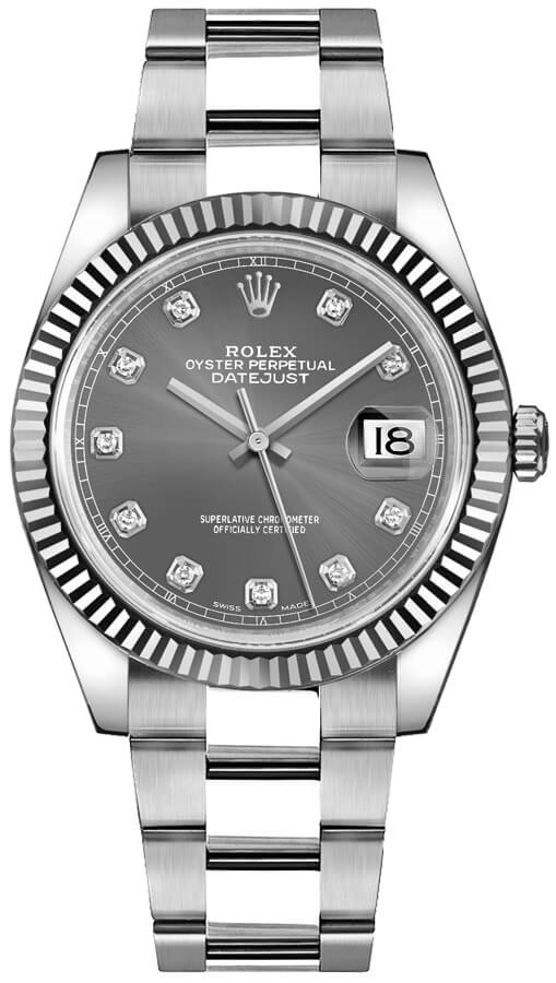 Shop Rolex Datejust 41 Oyster Grey Dial Oystersteel & White Gold Strap Watch for Men - M126334-0005 in USA