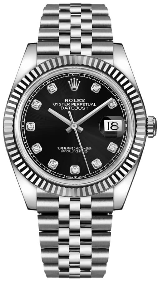 Shop Rolex Datejust 41 Oyster Diamonds Black Dial Oystersteel & White Gold Strap Watch for Men - M126334-0012 in USA