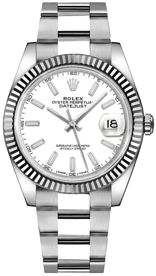 Shop Rolex Datejust 41 Oyster White Dial Oystersteel & White Gold Steel Strap Watch for Men - M126334-0009 in USA