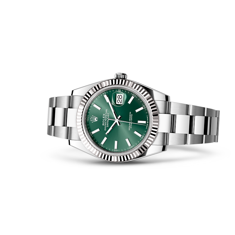 Shop Rolex Datejust 41 Oyster Mint Green Dial Oyster Steel & White Gold Strap Watch for Men - M126334-0029 in USA