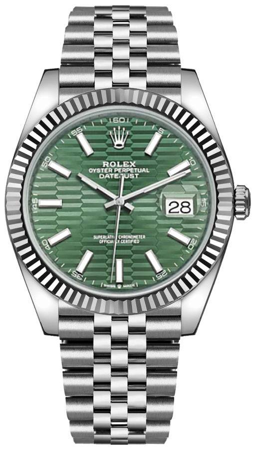 Shop Rolex Datejust 41 Oyster Mint Green Dial Oystersteel & White Gold Strap Watch for Men - M126334-0030 in USA