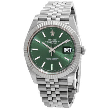 Shop Rolex Datejust 41 Oyster Mint Green Dial Oyster Steel & White Gold Strap Watch for Men - M126334-0029 in USA
