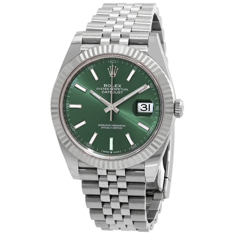 Shop Rolex Datejust 41 Oyster Mint Green Dial Oyster Steel & White Gold Strap Watch for Men - M126334-0028 in USA
