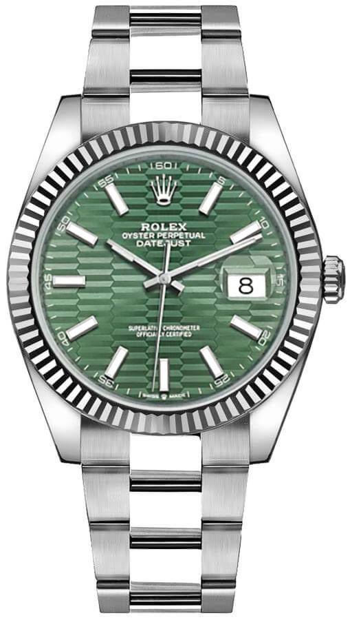 Shop Rolex Datejust 41 Oyster Mint Green Dial Oyster Steel & White Gold Strap Watch for Men - M126334-0029 in USA