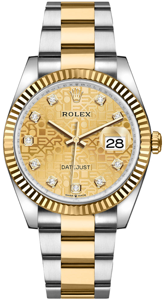 Shop Rolex Datejust 36 Diamonds Yellow Gold Dial Two Tone Oyster Steel Strap Watch for Men - M126233-0034 in USA