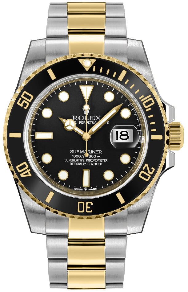Shop Rolex Submariner Date 41 Oyster Black Dial Two Tone Oystersteel & Yellow Gold Strap Watch for Men - M126613LN-0002 in USA