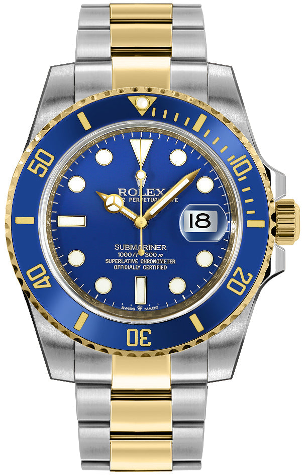 Shop Rolex Submariner Date Oyster 41mm Blue Dial Two Tone Oyster Steel Yellow Gold Strap Watch for Men - M126613LB-0002 in USA