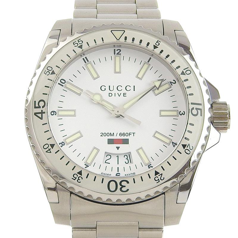 Shop Gucci Dive Quartz White Dial Silver Steel Strap Watch for Men - YA136302 in USA