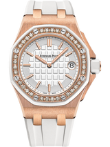 Audemars Piguet Royal Oak Offshore Diamonds White Dial White Rubber Strap Watch for Women - 67540OK.ZZ.D010CA.01
