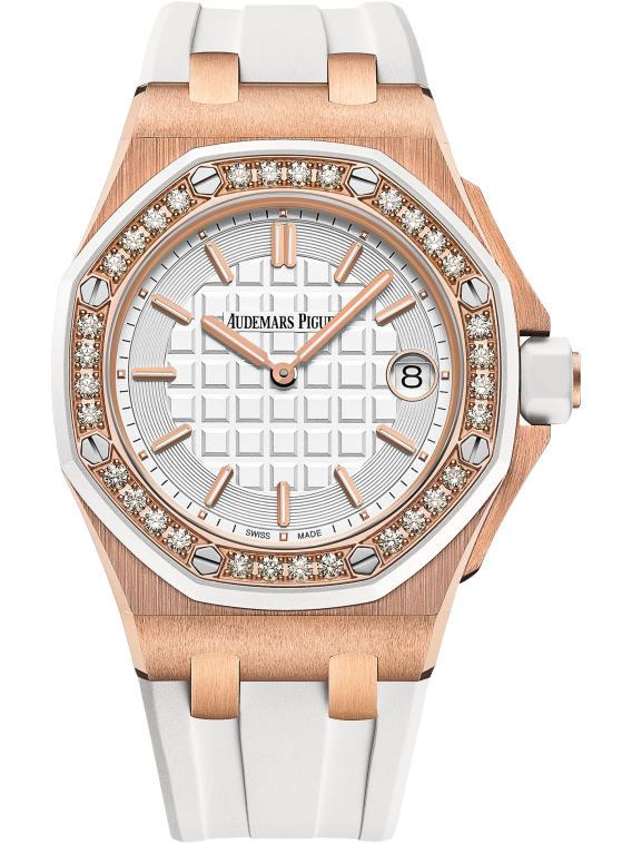 Audemars Piguet Royal Oak Offshore Diamonds White Dial White Rubber Strap Watch for Women - 67540OK.ZZ.D010CA.01