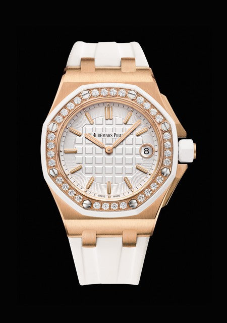 Audemars Piguet Royal Oak Offshore Diamonds White Dial White Rubber Strap Watch for Women - 67540OK.ZZ.D010CA.01