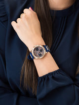 Guess Frontier DIamonds Gold Dial Blue Rubber Strap Watch For Women - W1160L3 Buy Now By Guess