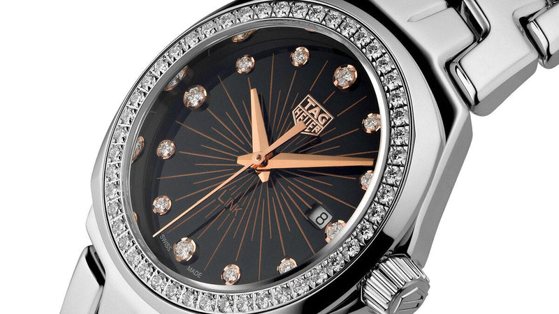 Shop Tag Heuer Link Quartz Diamonds Black Dial Silver Steel Strap Watch for Men - WBC131G.BA0649 in USA