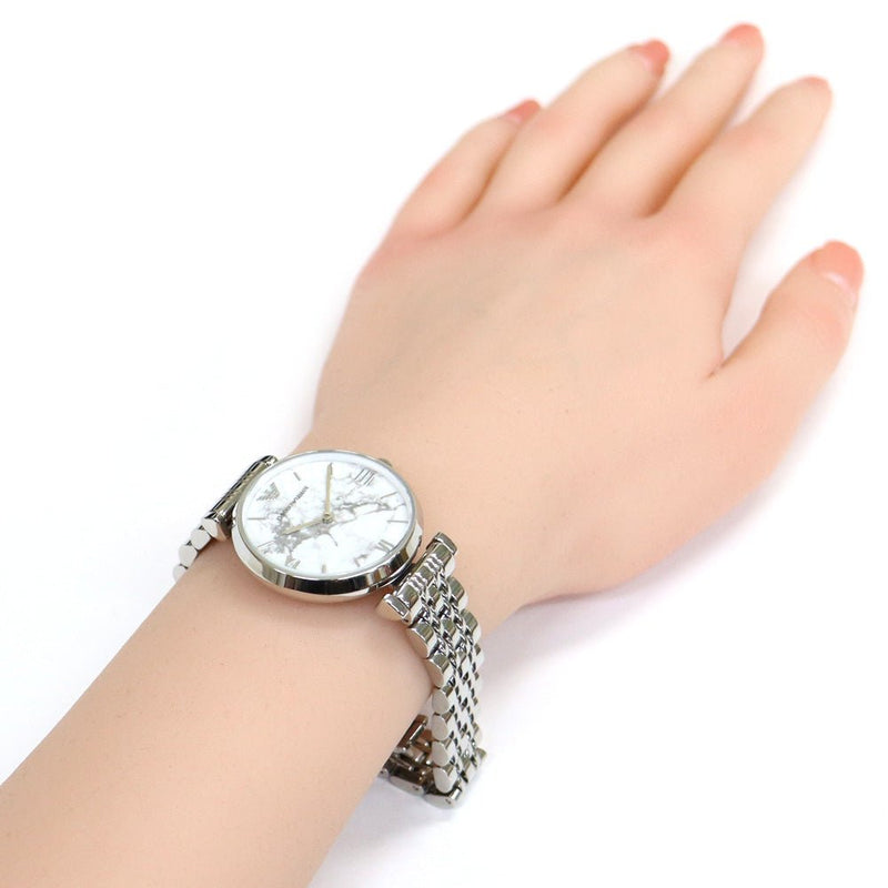 Emporio Armani Gianni T Bar White Marble Dial Silver Steel Strap Watch For Women - AR11170 Buy Now By Emporio Armani