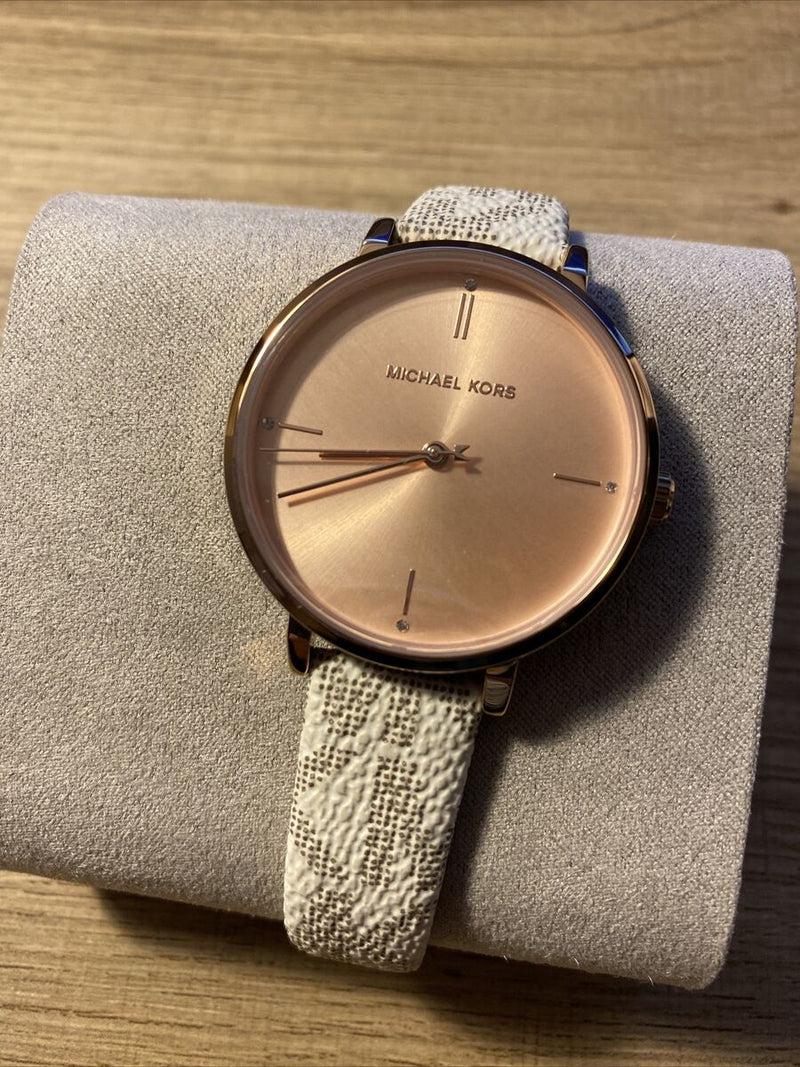 Michael Kors Jayne Three Hand Rose Gold Dial White Leather Strap Watch For Women - MK7128 Buy Now By Michael Kors