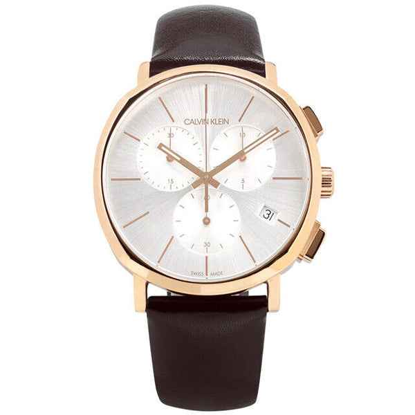 Shop Calvin Klein Posh Chronograph White Dial Brown Leather Strap Watch for Men - K8Q376G6 in USA
