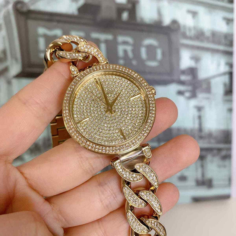Shop Michael Kors Catelyn Crystals Gold Dial Gold Steel Strap Watch For Women - MK4674 in USA