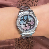 Guess G Twist Diamonds Purple Dial Black Steel Strap Watch For Women - W1201L4 Buy Now By Guess