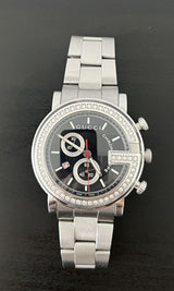 Gucci G Chrono Diamonds Black Dial Silver Steel Strap Watch For Men - YA101324 Buy Now By Gucci