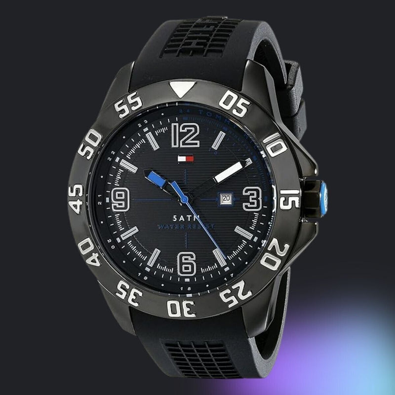 Shop Tommy Hilfiger Sport Multifunction Black Dial Black Rubber Strap Watch for Men - 1790983 in USA