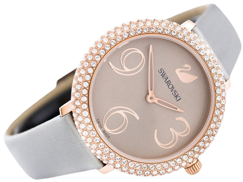 Shop Swarovski Crystal Frost Silver Dial White Leather Strap Watch for Women - 5484070 in USA