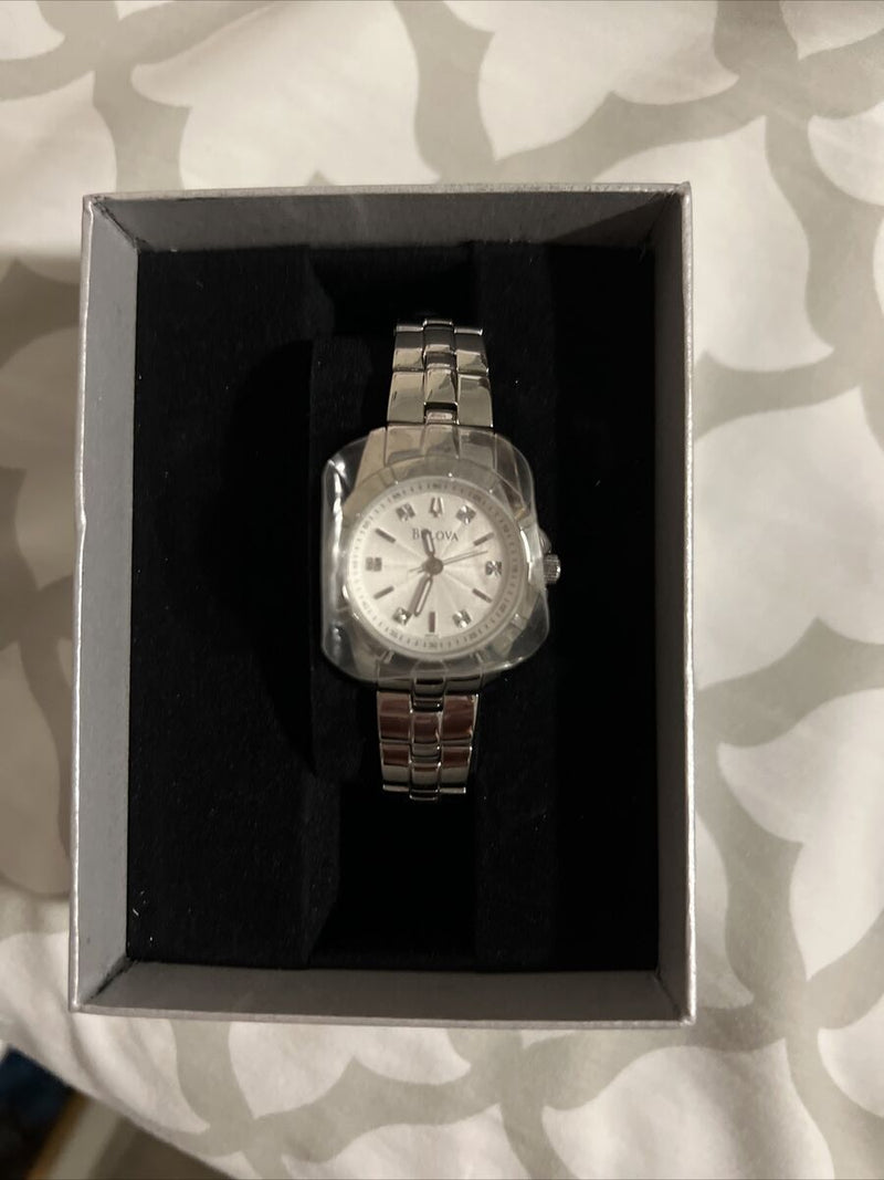 Bulova Classic Diamonds Silver Dial Silver Steel Strap Watch for Women - 96P121 Buy Now By Bulova