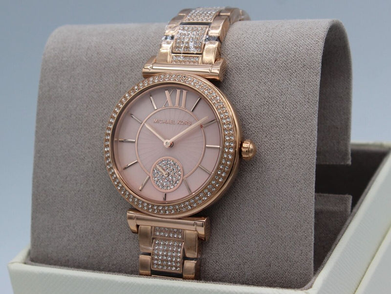 Michael Kors Abbey Three-Hand Analog Crystals Rose Gold Dial Rose Gold Steel Strap Watch for Women - MK4617 Buy Now By Michael Kors