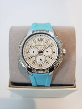 Michael Kors Sidney Multifunction Analog White Dial Turquoise Silicone Strap Watch For Women - MK7246 Buy Now By Michael Kors