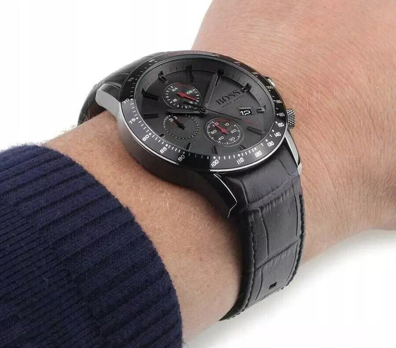 Hugo Boss Rafale Chronograph Grey Dial Grey Leather Strap Watch For Men - 1513445 Buy Now By Hugo Boss