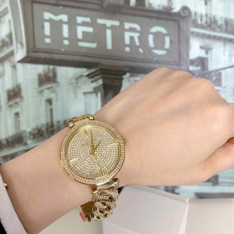 Shop Michael Kors Catelyn Crystals Gold Dial Gold Steel Strap Watch For Women - MK4674 in USA