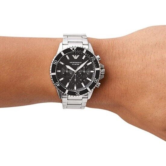 Emporio Armani Diver Chronograph Quartz Black Dial Silver Steel Strap Watch For Men - AR11360 Buy Now By Emporio Armani