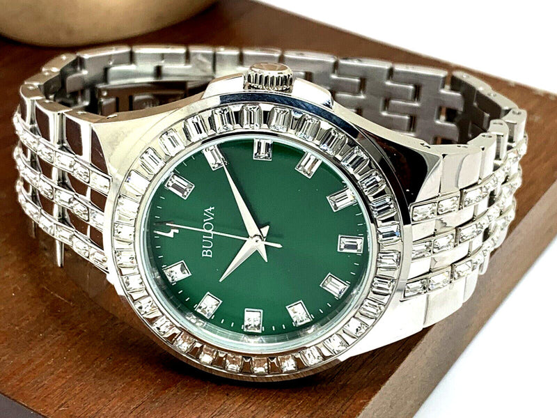 Bulova Phantom Classic Baguette Green Dial Silver Steel Strap Watch for Men - 96A253 Buy Now By Bulova