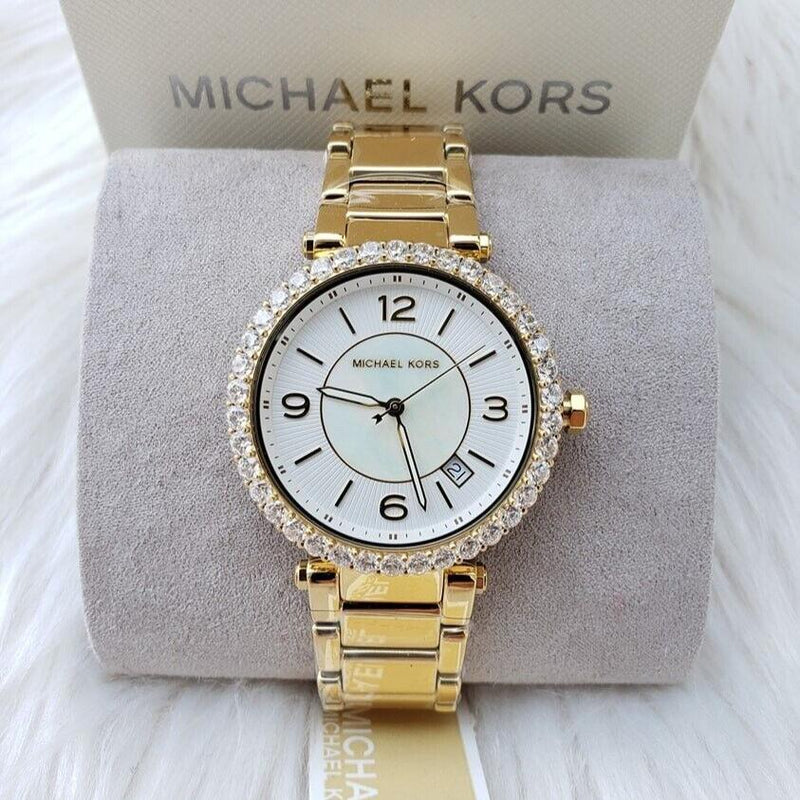 Michael Kors Parker Mother of Pearl White Dial Gold Steel Strap Watch For Women - MK4693 Buy Now By Michael Kors