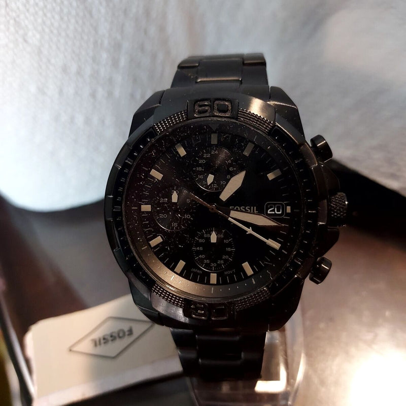 Fossil Bronson Chronograph Black Dial Black Steel Strap Watch for Men - FS5853 Buy Now By Fossil