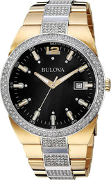 Shop Bulova Crystal Black Dial Two Tone Steel Strap Watch for Men - 98B235 in USA