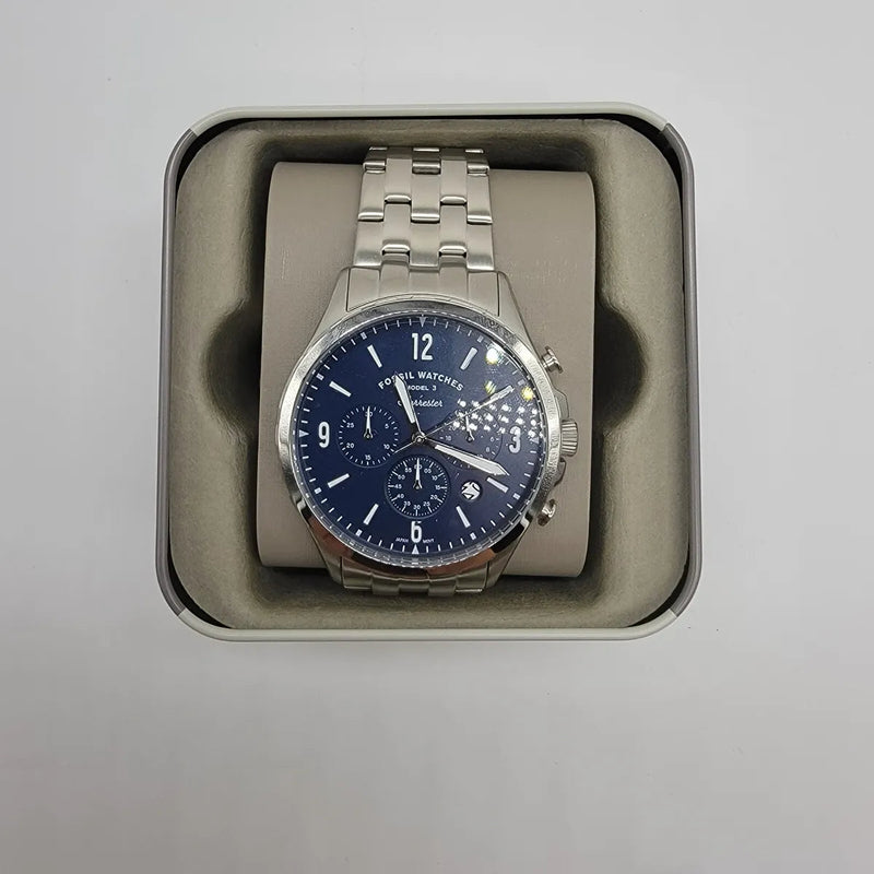Fossil Forrester Chronograph Blue Dial Silver Steel Strap Watch for Men - FS5605 Buy Now By Fossil