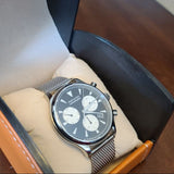 Shop Movado Heritage Calendoplan Chronograph Black Dial Silver Mesh Strap Watch for Men - 3650097 in USA