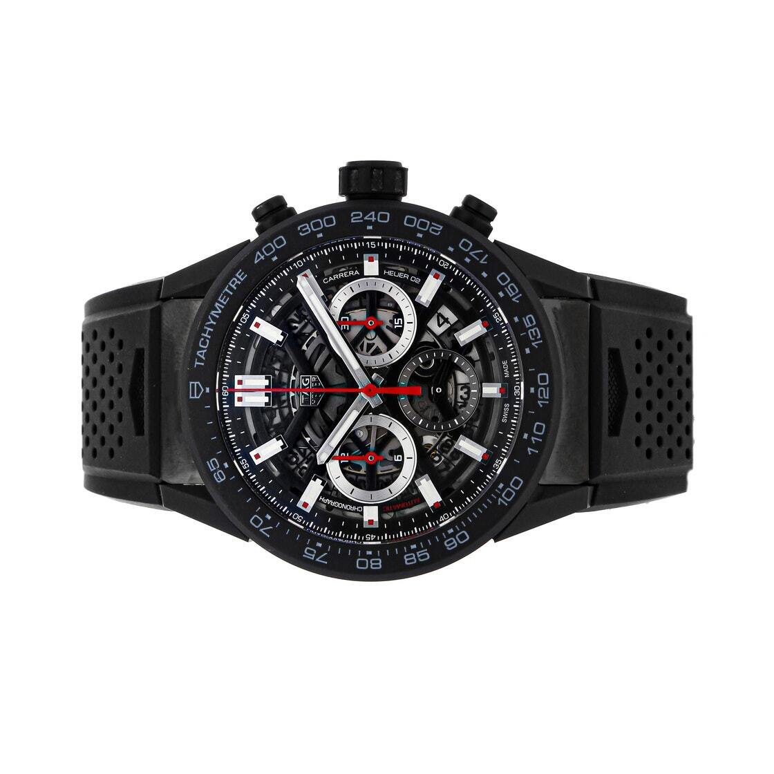 Tag Heuer Carrera Automatic Chronograph Black Dial Black Rubber Strap Watch for Men - CBG2A90.FT6173